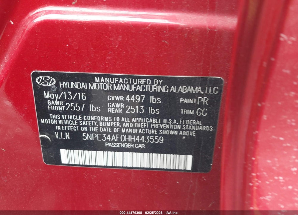 2017 HYUNDAI SONATA SPORT VIN: 5NPE34AF0HH443559