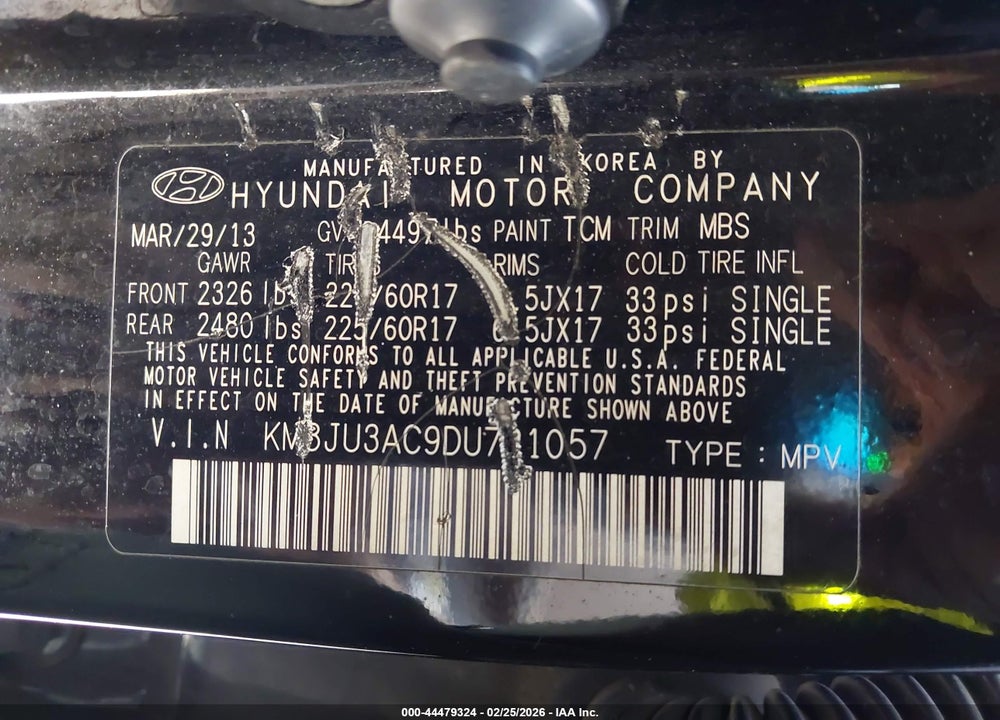 2013 HYUNDAI TUCSON GLS VIN: KM8JU3AC9DU721057