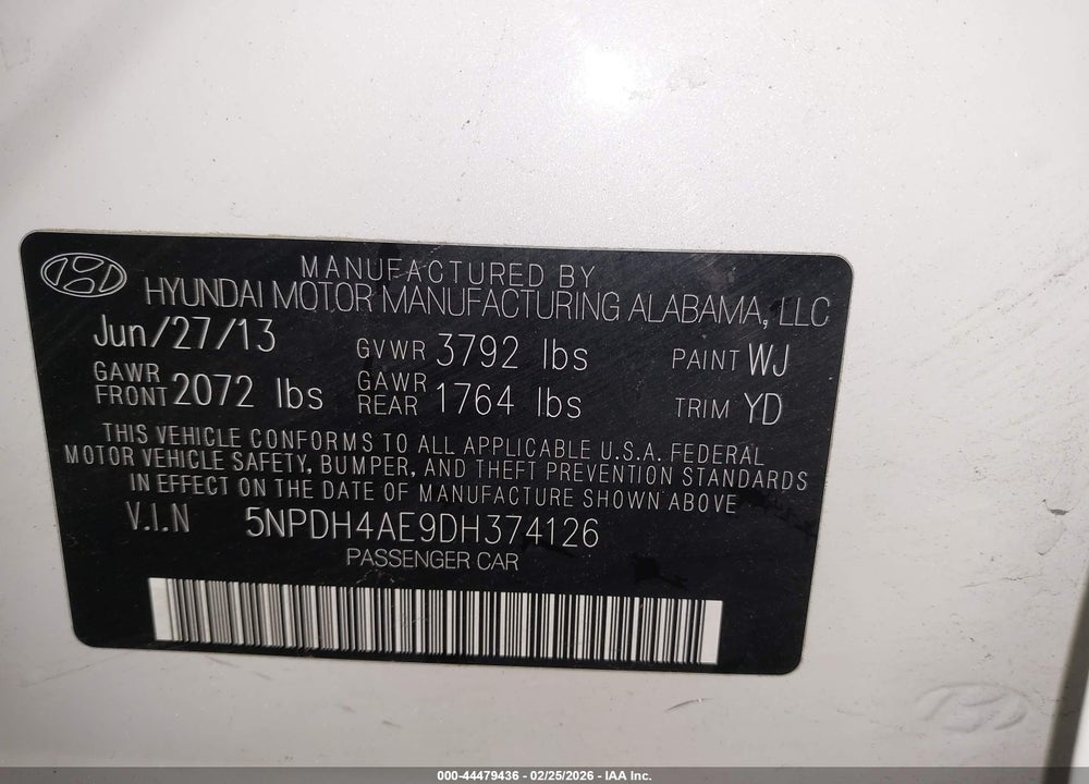 2013 HYUNDAI ELANTRA GLS VIN: 5NPDH4AE9DH374126