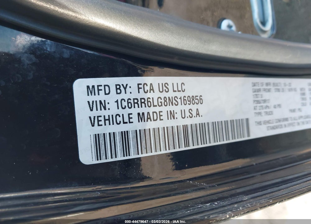 2022 RAM 1500 CLASSIC SLT  4X2 5'7 BOX VIN: 1C6RR6LG8NS169856