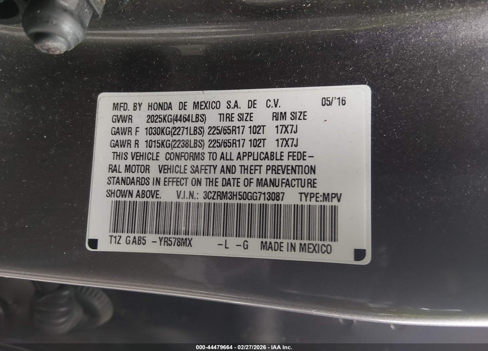 2016 HONDA CR-V EX VIN: 3CZRM3H50GG713087