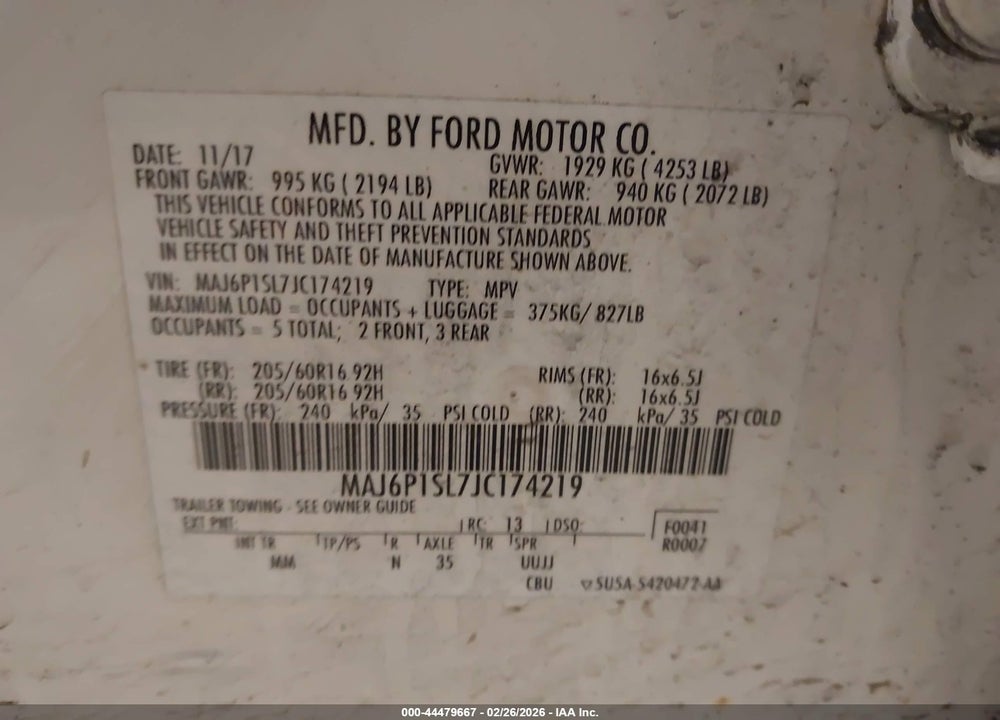 2018 FORD ECOSPORT S VIN: MAJ6P1SL7JC174219