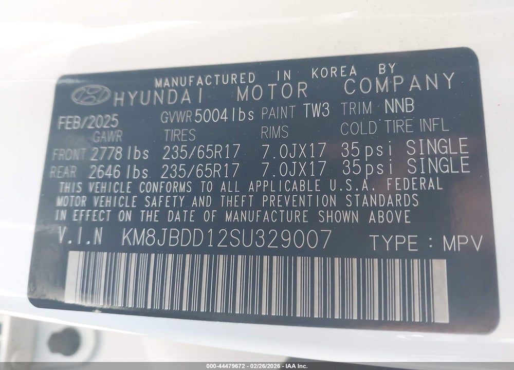 2025 HYUNDAI TUCSON HYBRID BLUE VIN: KM8JBDD12SU329007