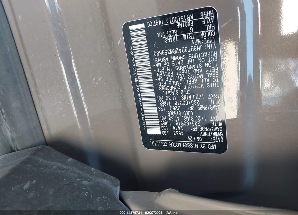 2024 NISSAN ROGUE SV FWD VIN: JN8BT3BA2RW359680