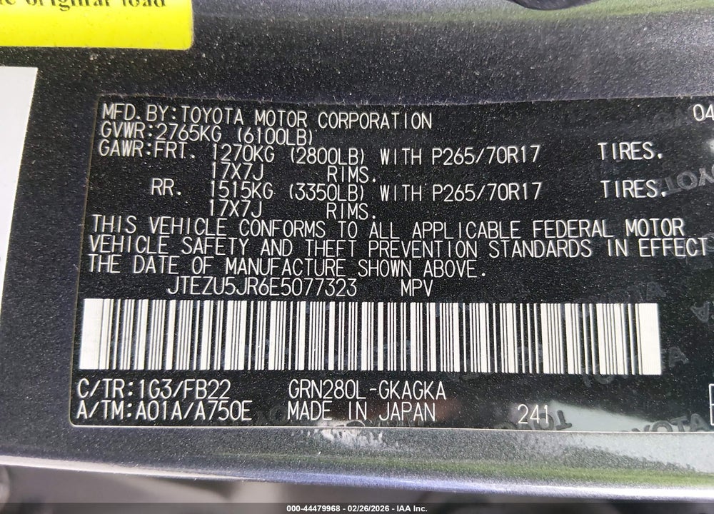 2014 TOYOTA 4RUNNER SR5 VIN: JTEZU5JR6E5077323