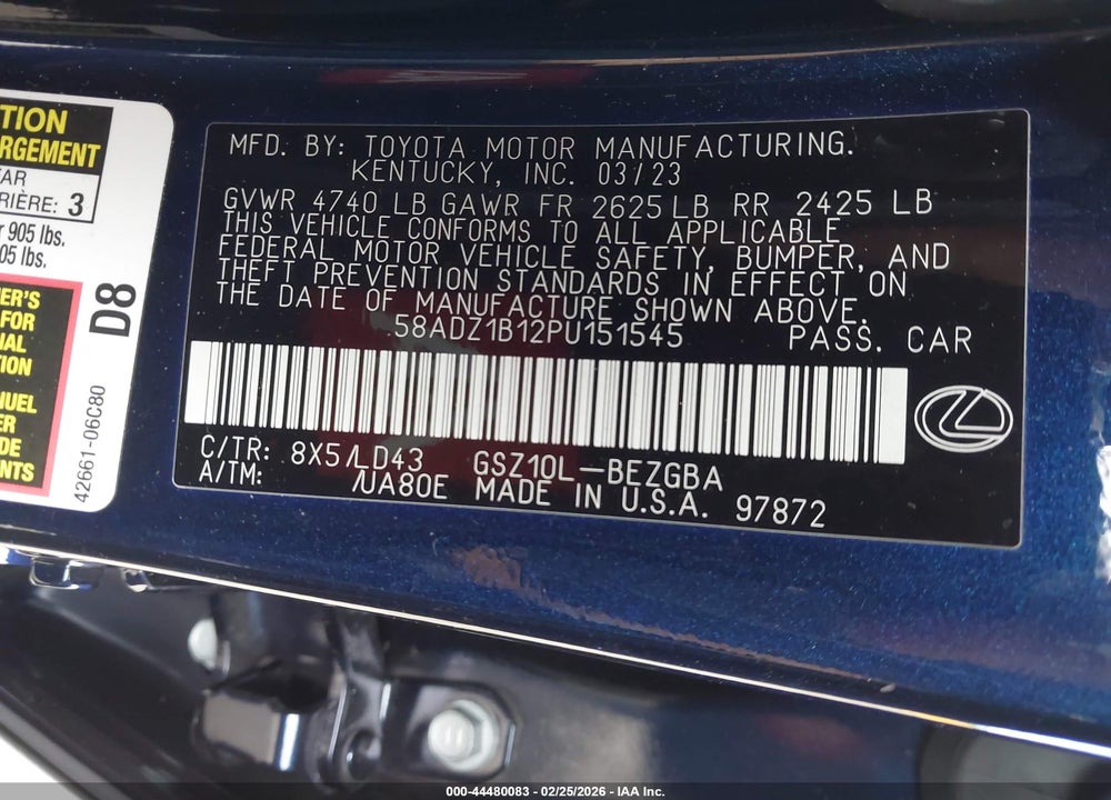 2023 LEXUS ES 350 VIN: 58ADZ1B12PU151545