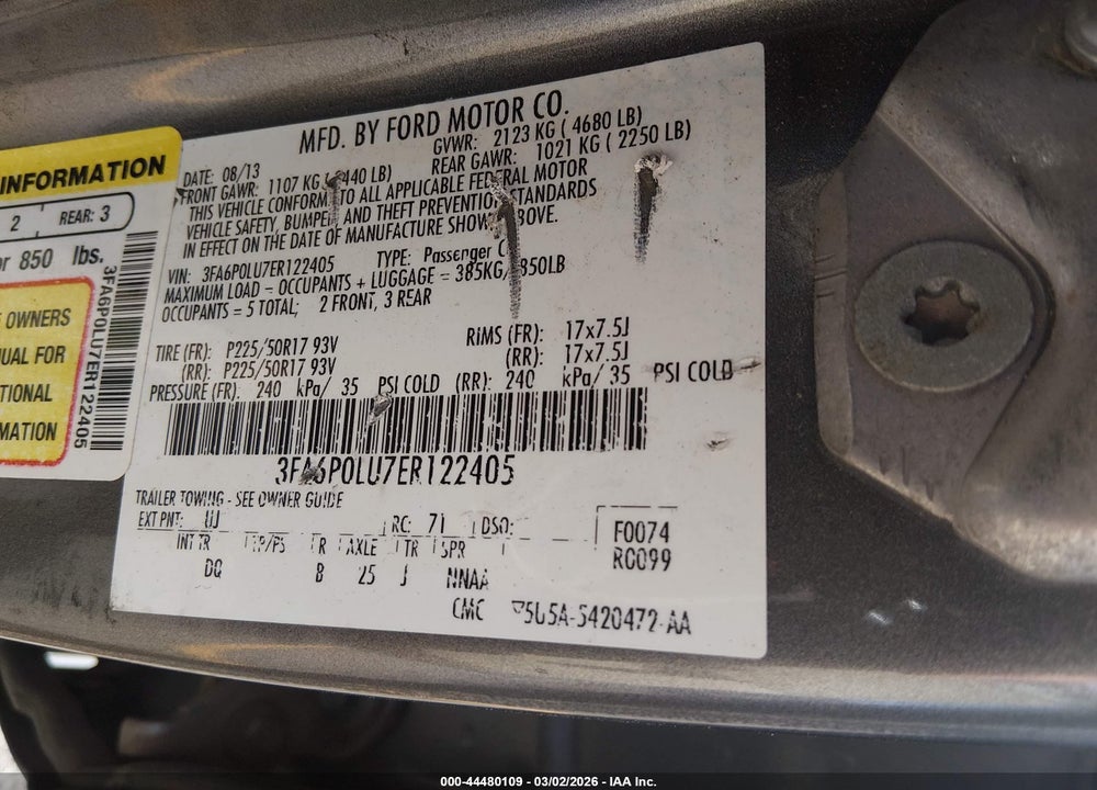 2014 FORD FUSION HYBRID SE VIN: 3FA6P0LU7ER122405