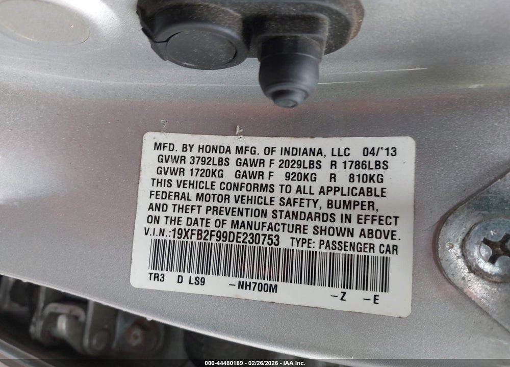 2013 HONDA CIVIC EX-L VIN: 19XFB2F99DE230753