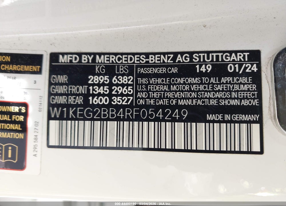 2024 MERCEDES-BENZ EQE 350+ VIN: W1KEG2BB4RF054249