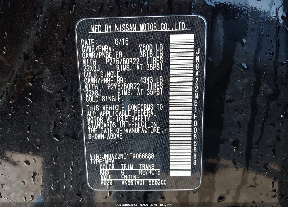 2015 INFINITI QX80 VIN: JN8AZ2NE1F9086888