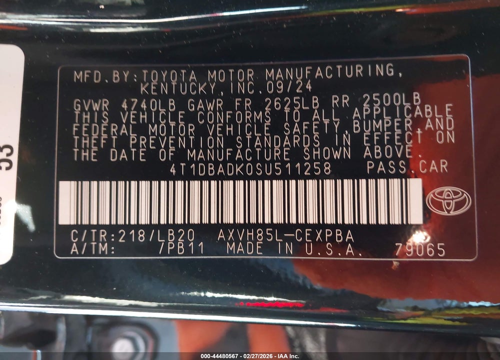 2025 TOYOTA CAMRY XSE VIN: 4T1DBADK0SU511258