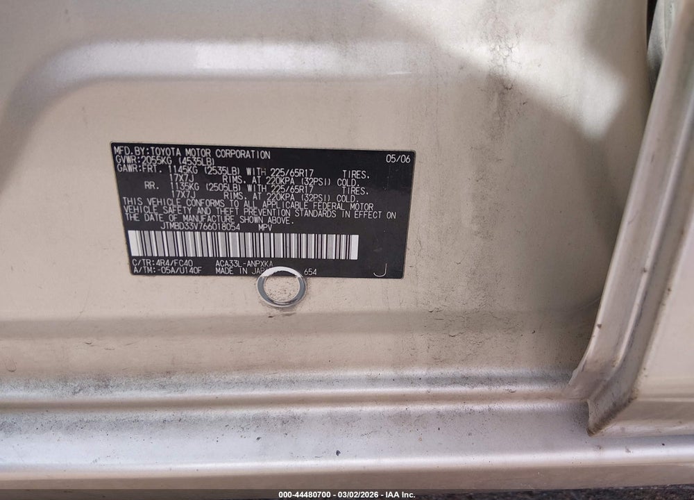 2006 TOYOTA RAV4 VIN: JTMBD33V766018054