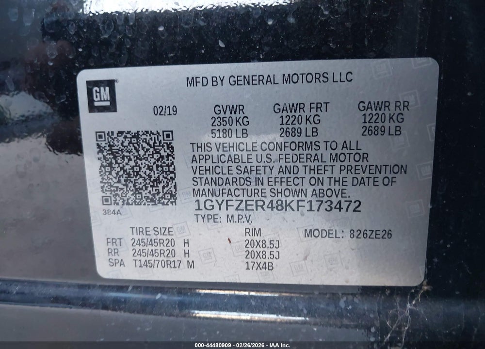 2019 CADILLAC XT4 SPORT VIN: 1GYFZER48KF173472