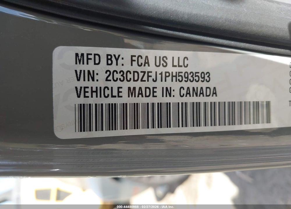 2023 DODGE CHALLENGER R/T SCAT PACK VIN: 2C3CDZFJ1PH593593