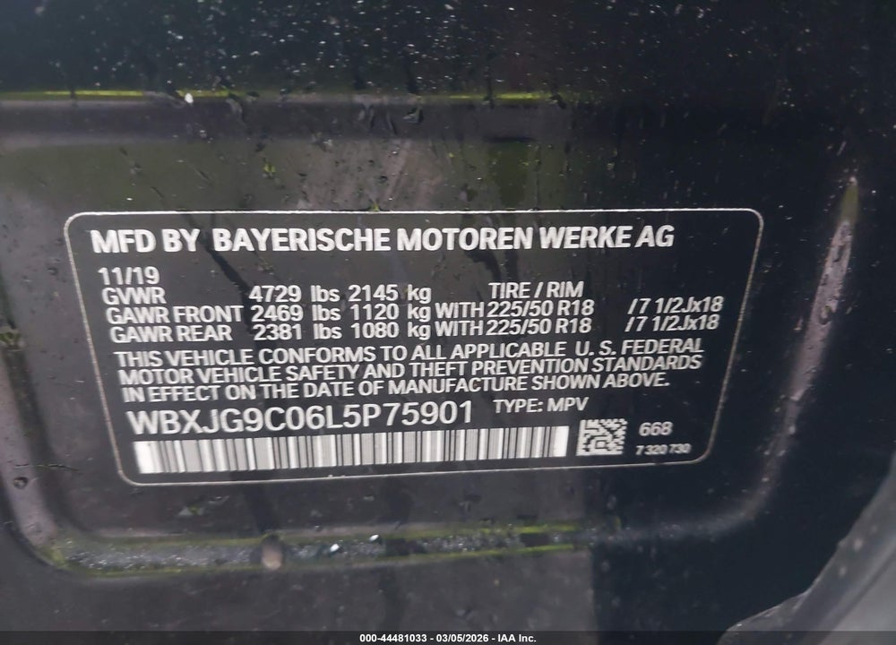2020 BMW X1 XDRIVE28I VIN: WBXJG9C06L5P75901