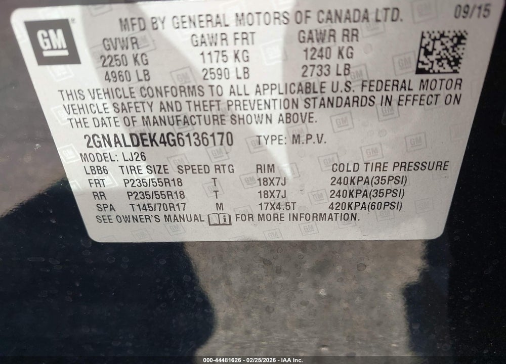 2016 CHEVROLET EQUINOX LTZ VIN: 2GNALDEK4G6136170