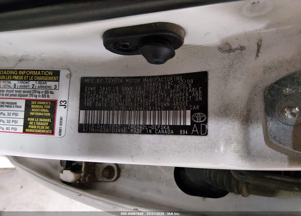 2010 TOYOTA COROLLA S VIN: 2T1BU4EE6AC283942
