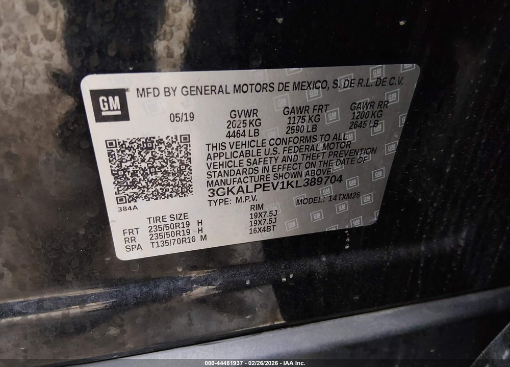 2019 GMC TERRAIN SLT VIN: 3GKALPEV1KL389704