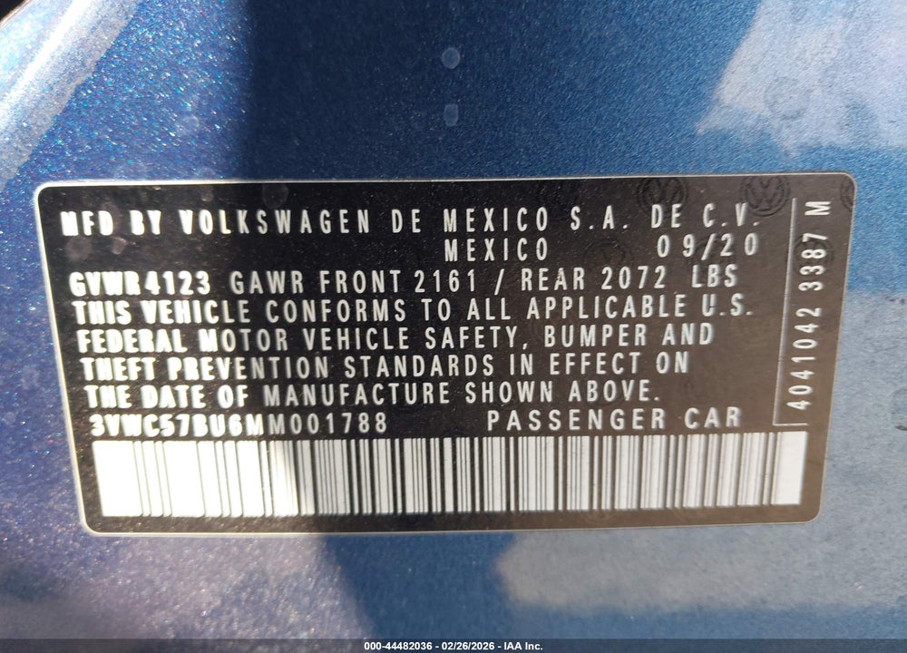 2021 VOLKSWAGEN JETTA 1.4T R-LINE/1.4T S/1.4T SE VIN: 3VWC57BU6MM001788