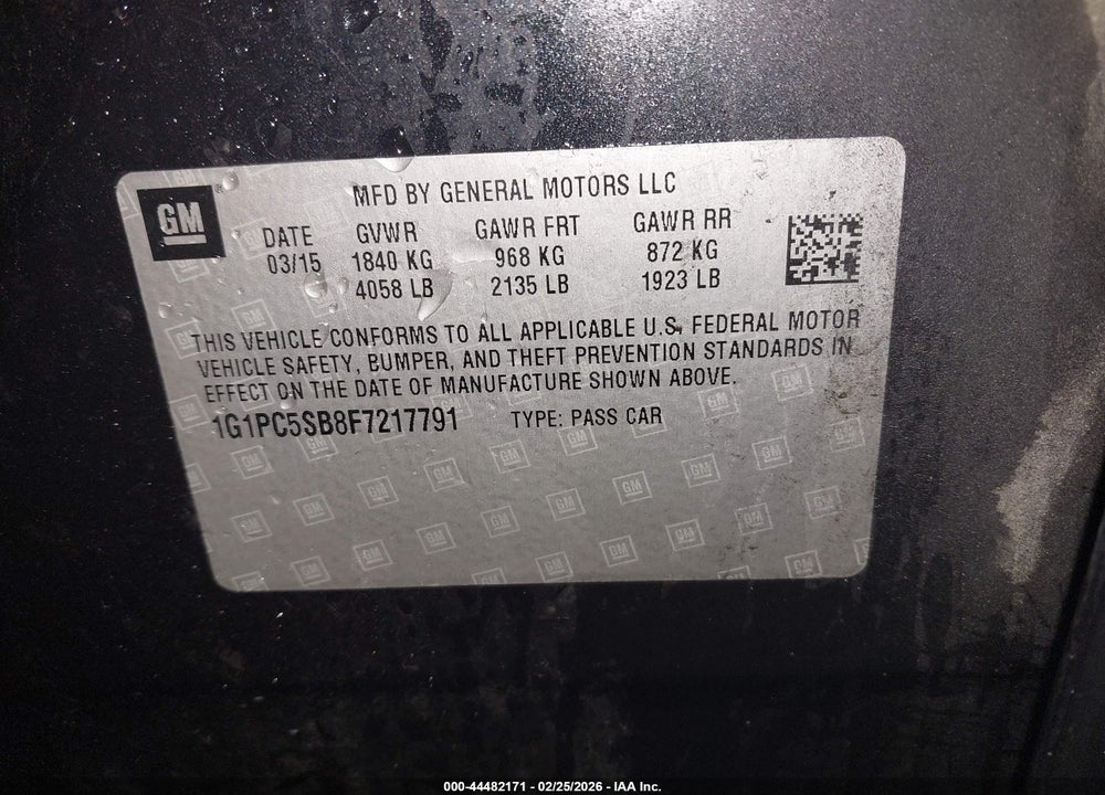 2015 CHEVROLET CRUZE 1LT AUTO VIN: 1G1PC5SB8F7217791