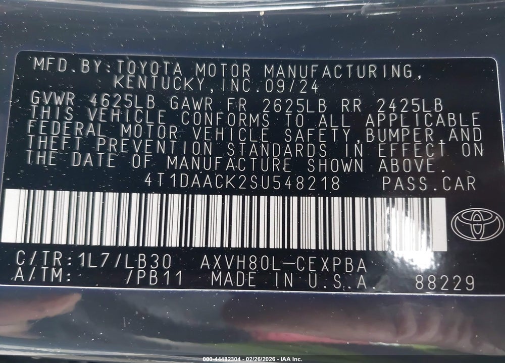 2025 TOYOTA CAMRY XSE VIN: 4T1DAACK2SU548218