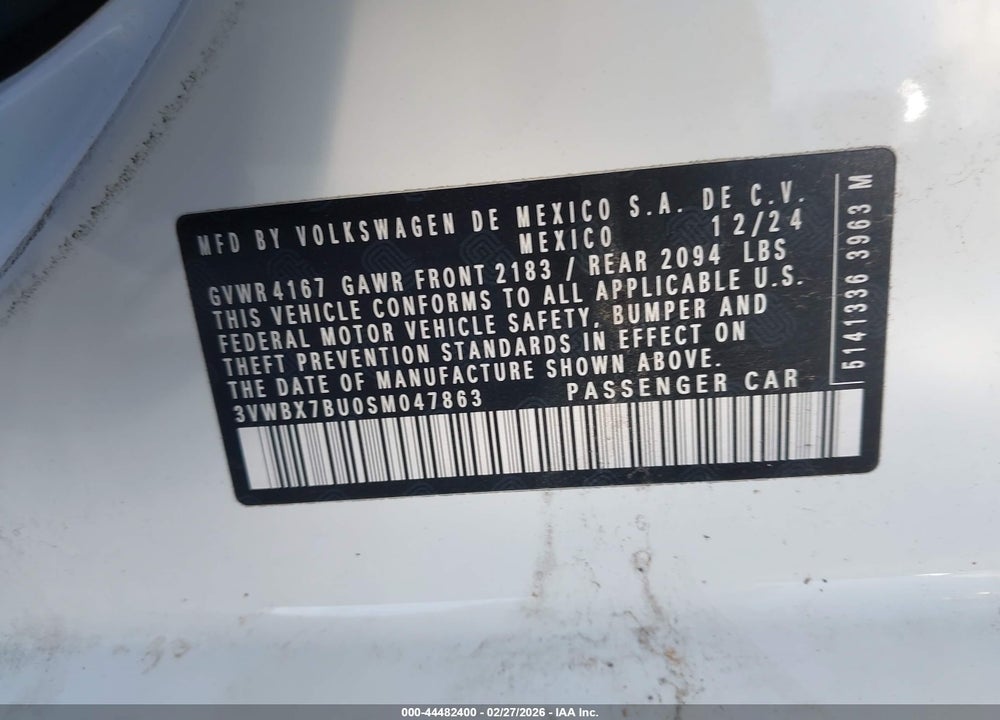 2025 VOLKSWAGEN JETTA 1.5T SPORT VIN: 3VWBX7BU0SM047863