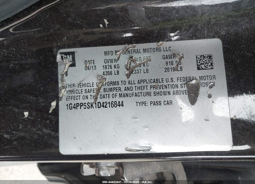 2013 BUICK VERANO VIN: 1G4PP5SK1D4216844