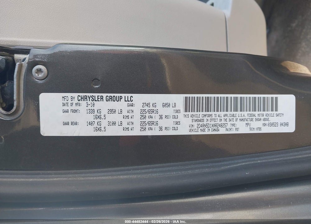 2010 DODGE GRAND CARAVAN SXT VIN: 2D4RN5D1XAR248257