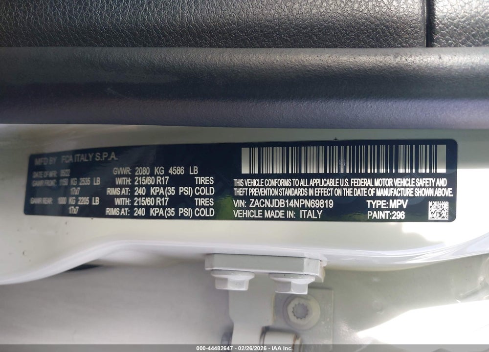 2022 JEEP RENEGADE LATITUDE 4X4 VIN: ZACNJDB14NPN69819