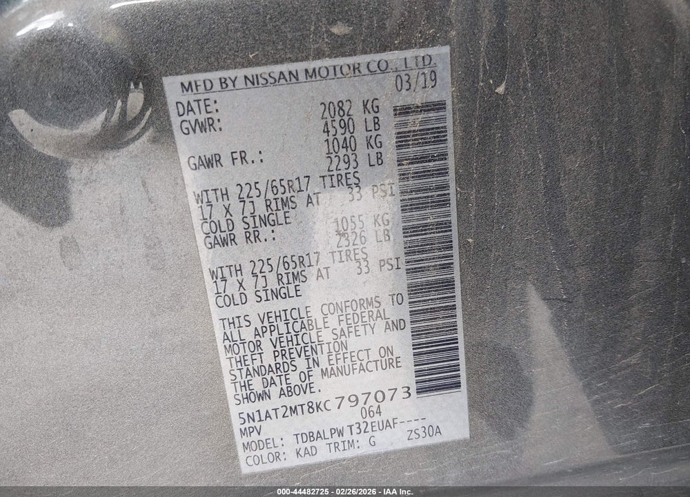 2019 NISSAN ROGUE S VIN: 5N1AT2MT8KC797073