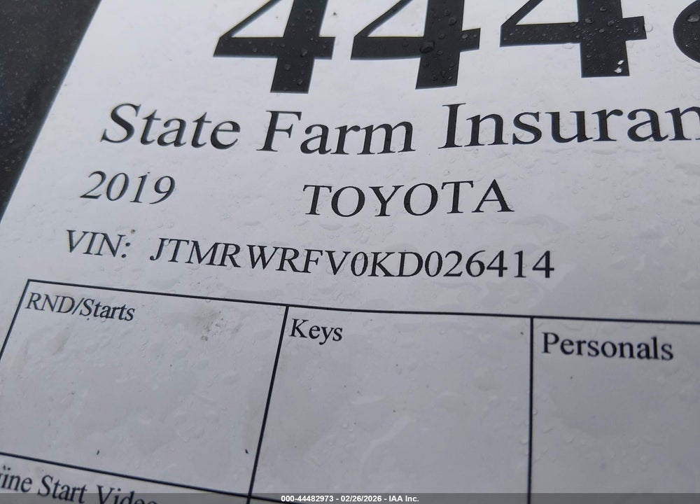 2019 TOYOTA RAV4 HYBRID XLE VIN: JTMRWRFV0KD026414