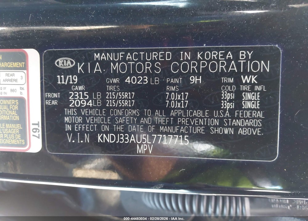 2020 KIA SOUL EX VIN: KNDJ33AU5L7717715