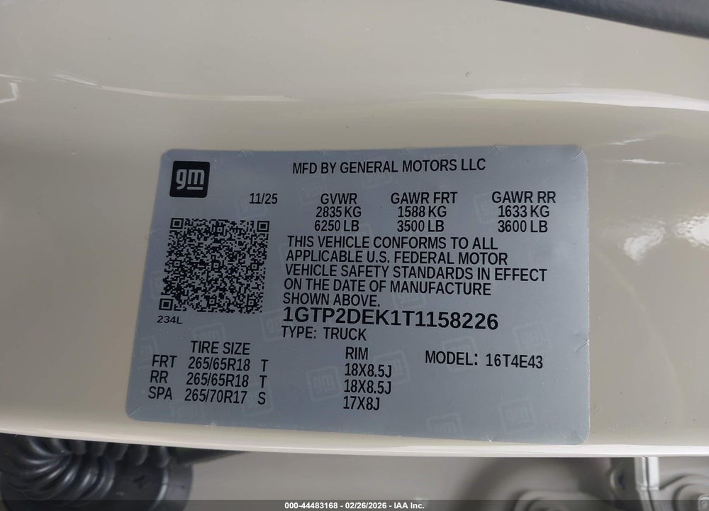 2026 GMC CANYON AT4, 4WD VIN: 1GTP2DEK1T1158226