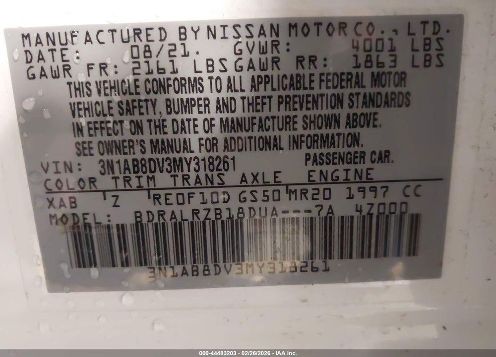2021 NISSAN SENTRA SR XTRONIC CVT VIN: 3N1AB8DV3MY318261
