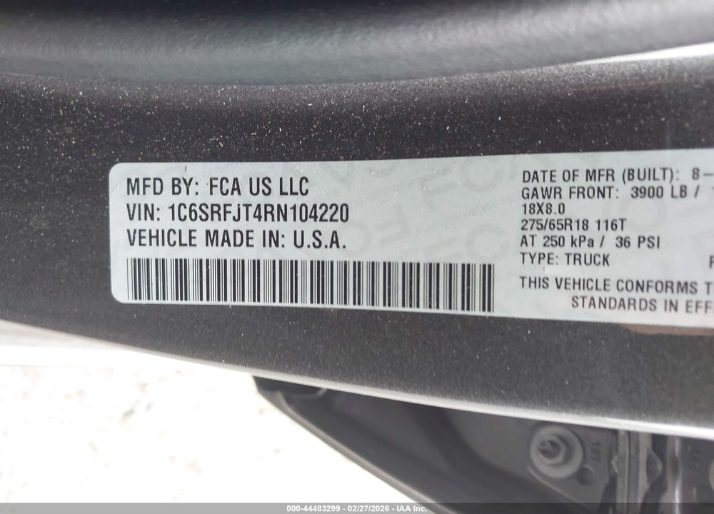 2024 RAM 1500 LAIE  4X4 5'7 BOX VIN: 1C6SRFJT4RN104220