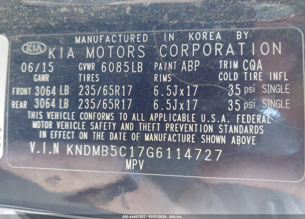 2016 KIA SEDONA LX VIN: KNDMB5C17G6114727