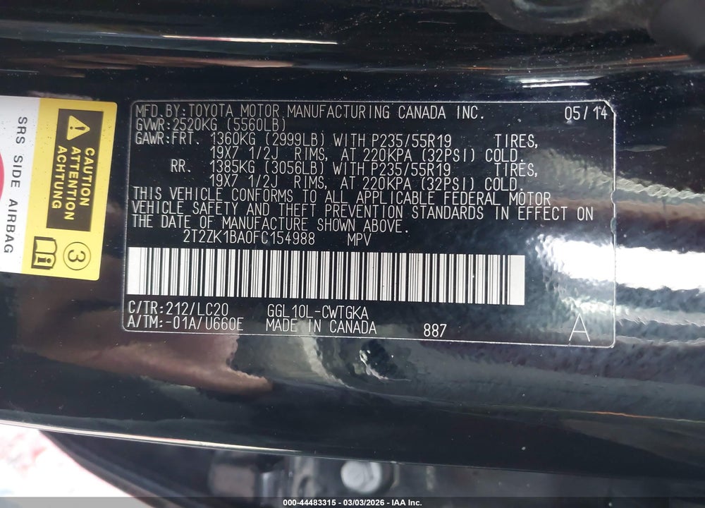 2015 LEXUS RX 350 VIN: 2T2ZK1BA0FC154988
