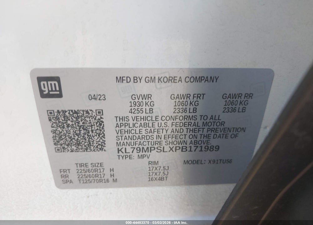 2023 CHEVROLET TRAILBLAZER FWD LT VIN: KL79MPSLXPB171989