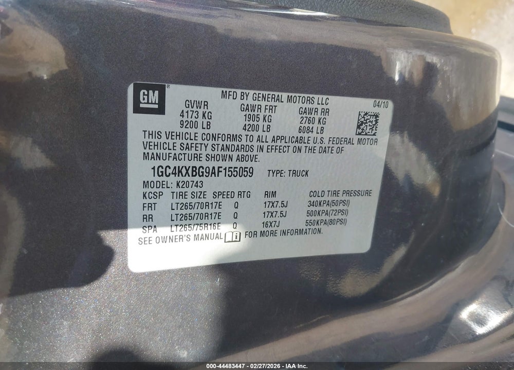 2010 CHEVROLET SILVERADO 2500HD LT VIN: 1GC4KXBG9AF155059