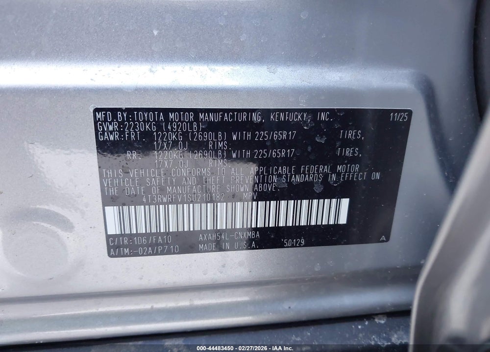 2025 TOYOTA RAV4 HYBRID XLE VIN: 4T3RWRFV1SU210182