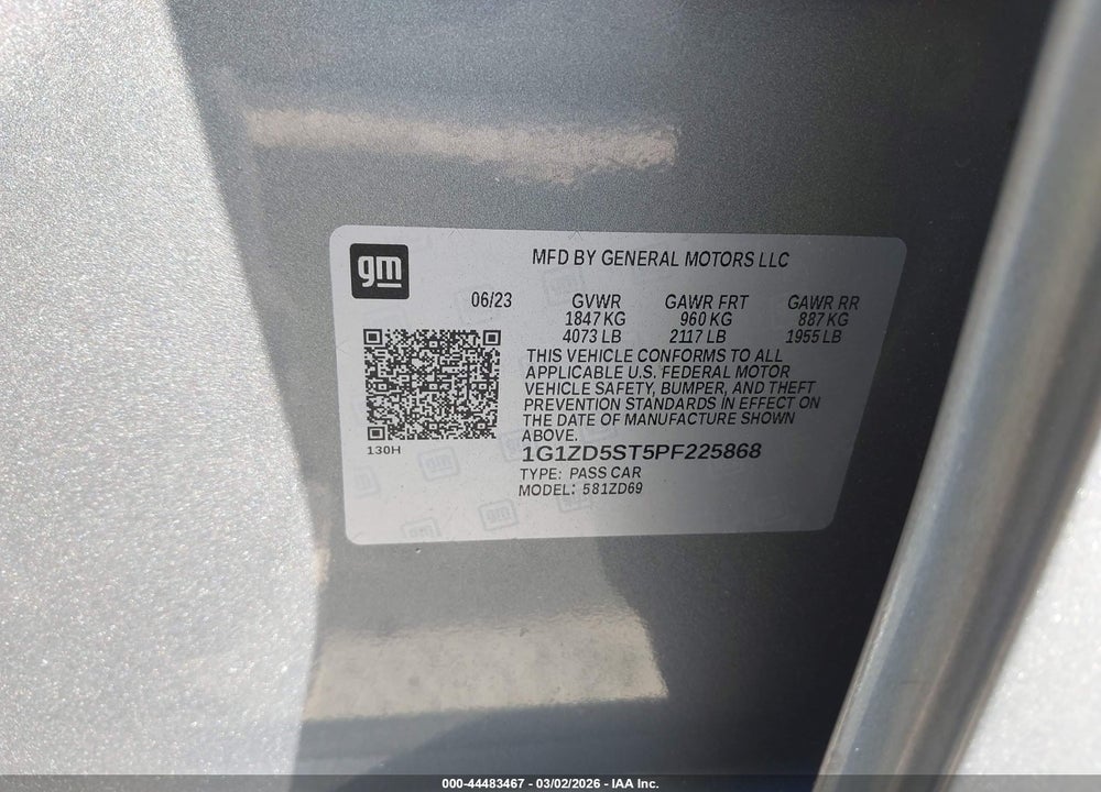 2023 CHEVROLET MALIBU FWD 1LT VIN: 1G1ZD5ST5PF225868