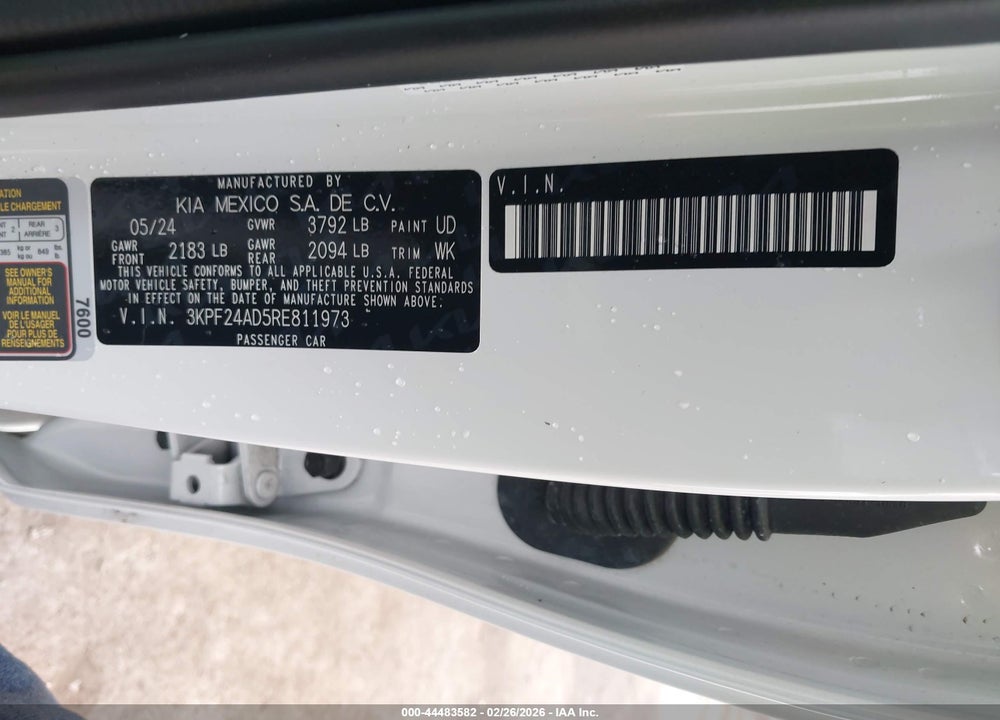 2024 KIA FORTE LX VIN: 3KPF24AD5RE811973