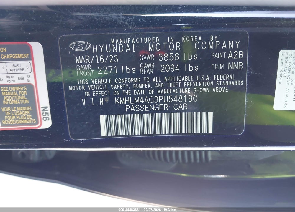 2023 HYUNDAI ELANTRA SEL VIN: KMHLM4AG3PU548190