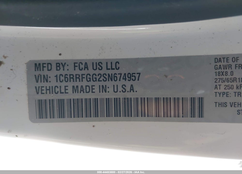2025 RAM 1500 TRADESMAN  4X4 5'7 BOX VIN: 1C6RRFGG2SN674957