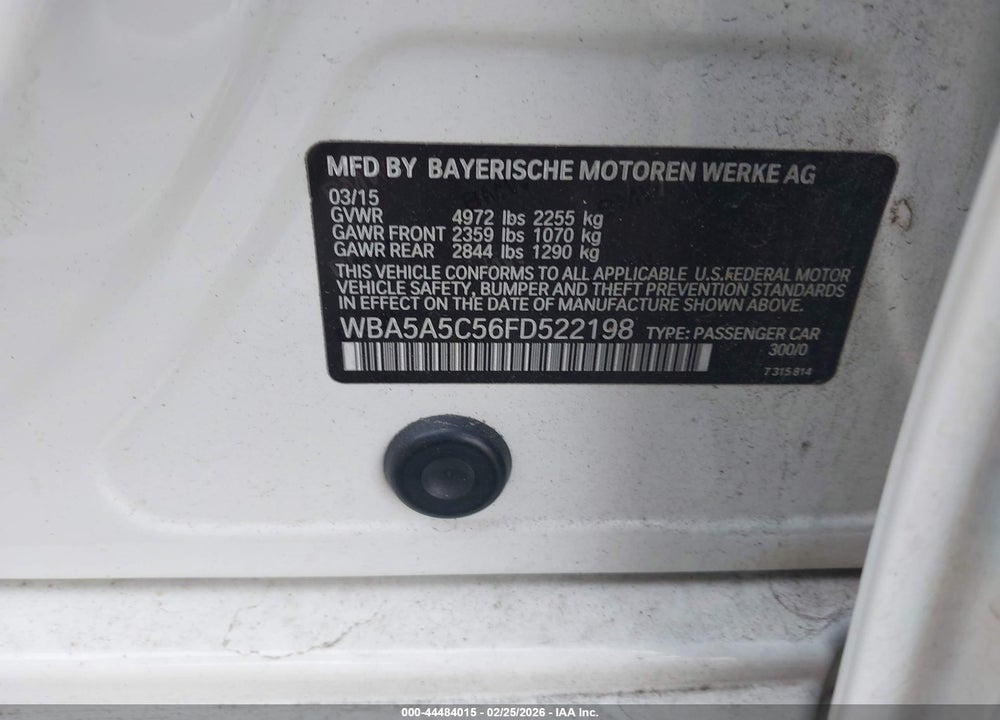 2015 BMW 528I VIN: WBA5A5C56FD522198