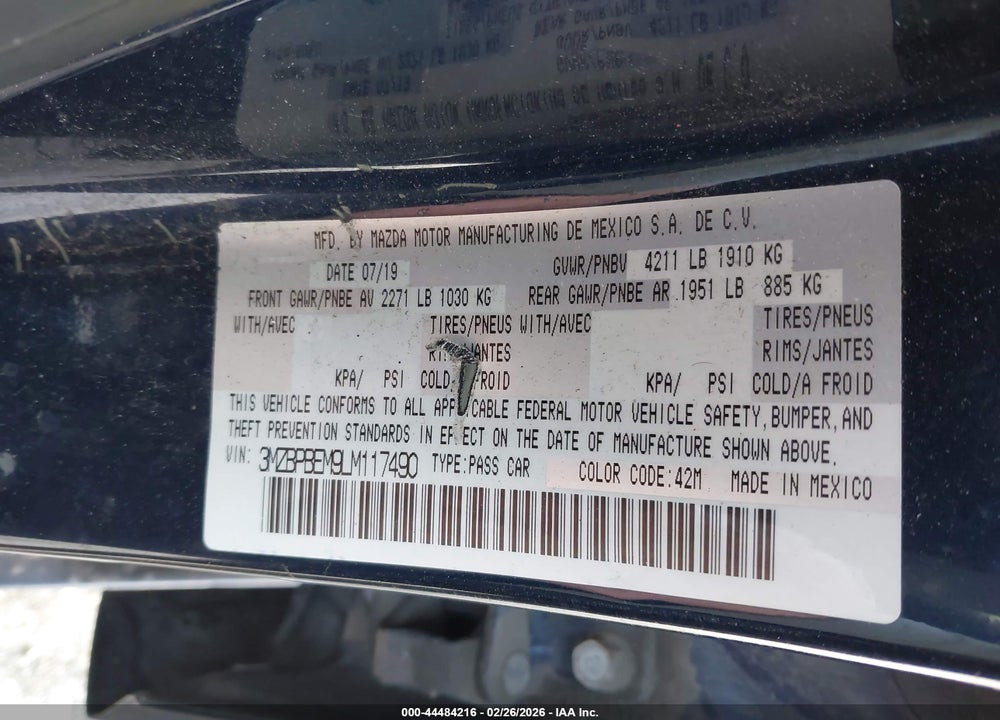 2020 MAZDA 3 PREMIUM PACKAGE VIN: 3MZBPBEM9LM117490