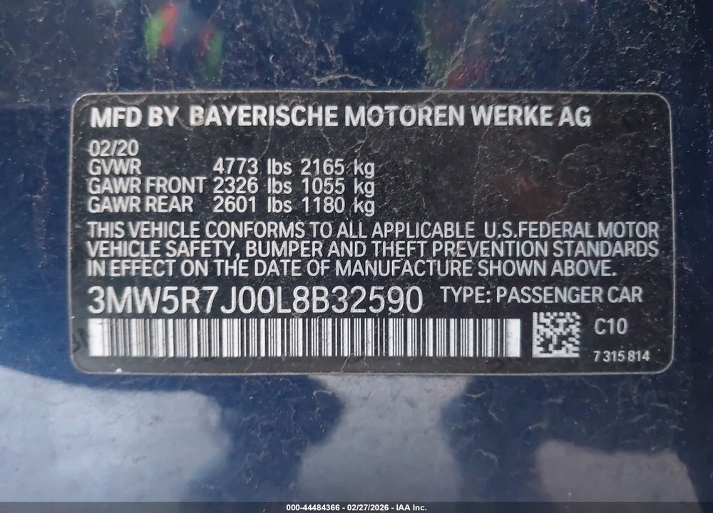 2020 BMW 330I XDRIVE VIN: 3MW5R7J00L8B32590