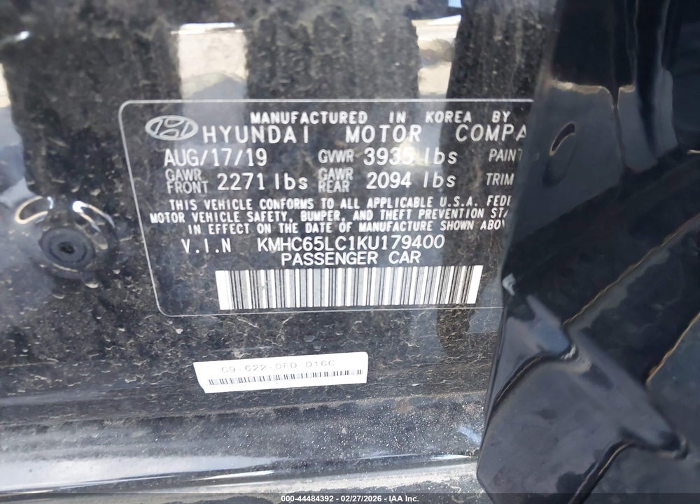 2019 HYUNDAI IONIQ HYBRID BLUE VIN: KMHC65LC1KU179400