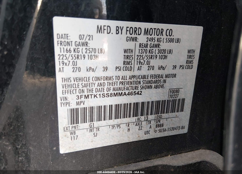 2021 FORD MUSTANG MACH-E SELECT VIN: 3FMTK1SS8MMA46542