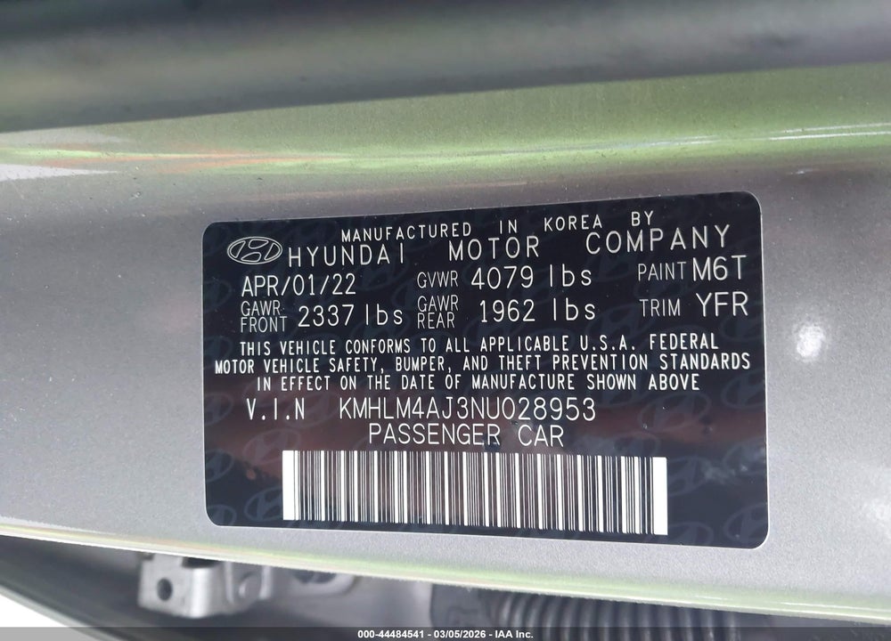 2022 HYUNDAI ELANTRA HYBRID BLUE VIN: KMHLM4AJ3NU028953